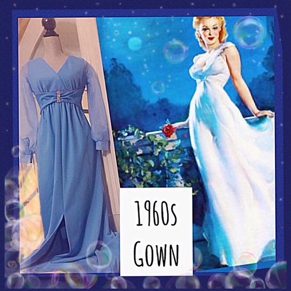 1960s Vintage Cinderella Blue Rhinestone Gown M - Picture 2 of 8